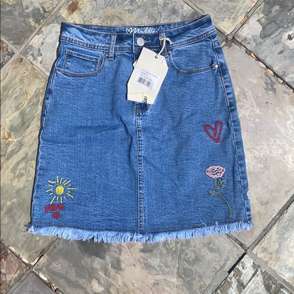 Maddie Embroidered Patches Denim Skirt